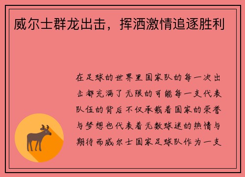 威尔士群龙出击，挥洒激情追逐胜利