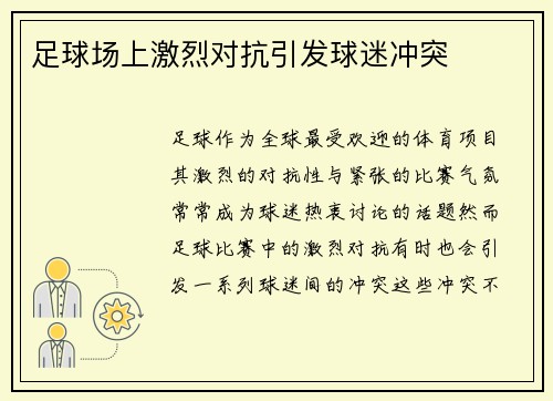 足球场上激烈对抗引发球迷冲突 足球场上激烈对抗引发球迷冲突